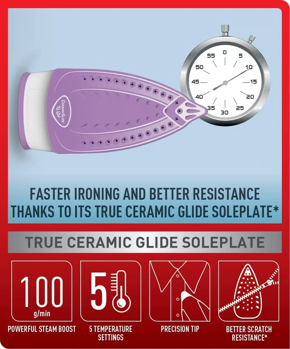 Tefal Steam Iron FV1953M0, 1200W, 100g/min, 220ml - Violet - Image 2