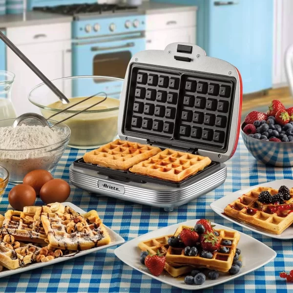 Ariete 1973 Waffle Maker, Electric Plate For Waffles, 700 W, Non-Stick Plates, Red - Image 4