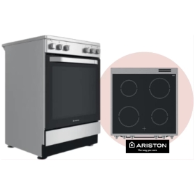 ARISTON Ceramic Cooker 60x60cm AS68V8KHX; 4 Electric Vitroceramic Plates, Electric Oven, Rotisserie, Oven Fan, Storage Drawer – Inox