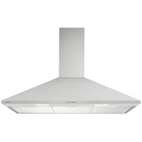 Hisense 90cm HHO90TASS Pyramid Hood, Chimney Cooker Kitchen Extractor Fan – Silver. 65 dB noise level 90cm width 3 speed settings Washable grease filters Chimney design 330m³/h airflow D energy efficiency Push buttons LED Light 67W power output