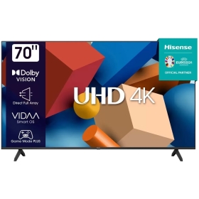Hisense 70" UHD 4K Smart VIDAA TV 70A6KS, Airplay 2, HDR, Bluetooth, Wifi, USB, HDMI With Inbuilt Free To Air Decoder – Black
