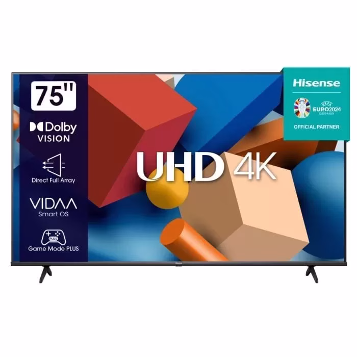 Hisense 75" 75A7KS UHD 4K Smart TV VIDAA, Inbuilt Free To Air Decoder, HDMI, USB, Youtube, Netflix, Built in Chromecast - Black
