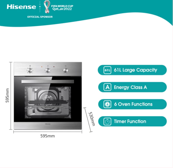 Hisense 60cm Built-In Electric Oven With Fan, 67L Oven, HBO60203 – Stainless Steel. - Image 4