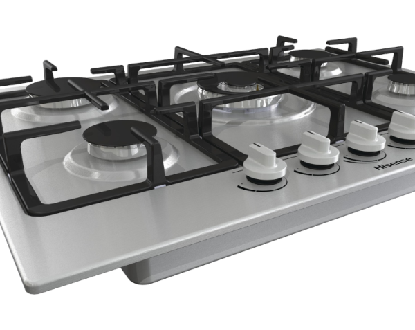 Hisense 90x60cm Built-In Gas Hob HHU90GASS, 5 Gas Burners, Auto Ignition, Cast Iron Pan Supports - Silver - Image 2