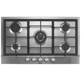 Hisense 90x60cm Built-In Gas Hob HHU90GASS, 5 Gas Burners, Auto Ignition, Cast Iron Pan Supports - Silver.
