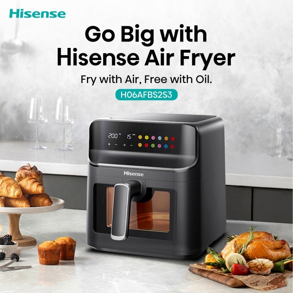 Hisense 6.7L H06AFBS2S3 Air Fryer, Power 1350W, With LED Display And Touch Control, Temperature Infinitely Adjustable without BPA and PFOA – Black - Image 2