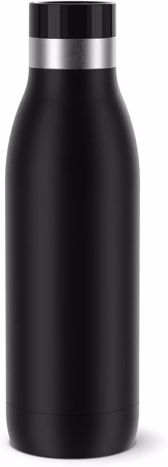 TEFAL Bludrop Water Bottle N3110910, Reusable Stainless Steel Bottle, Hot and Cold Drinks, Leak-Proof, 0.7 L, Black