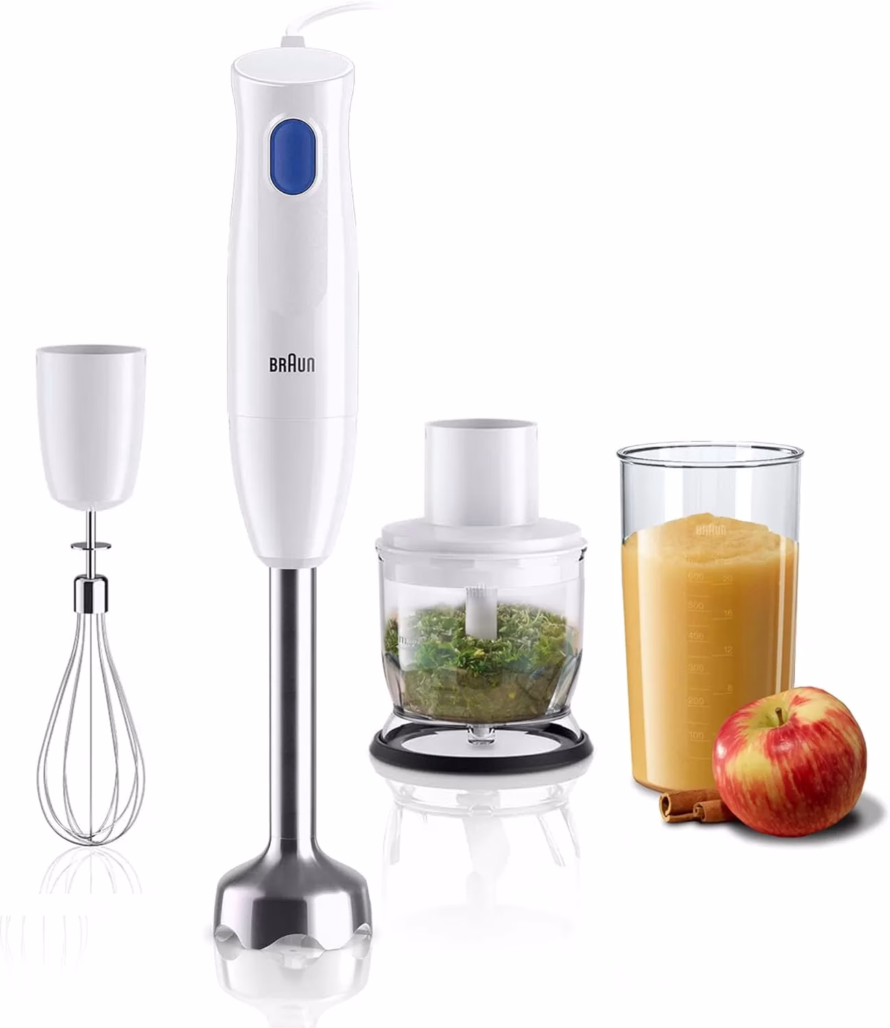 Braun 3-In-1 Hand Blender MQ10.202 | 450W W/ Whisk, Chopper & Beaker