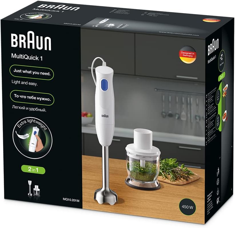 Braun 2-In-1 Hand Blender MQ10.201 | 450W w/ Chopper & Plastic Beaker - Image 2