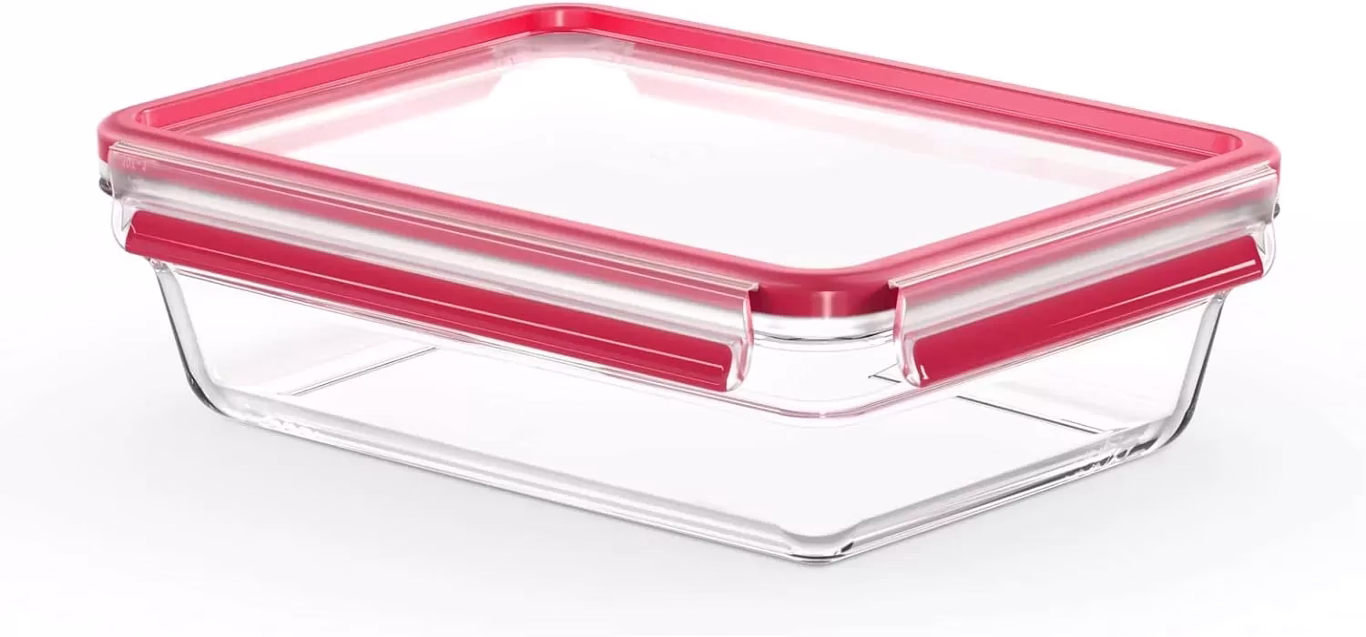 Tefal Masterseal Fresh Glass, Rectangular Food Container, 2 L, Food Storage, Stackable, Oven and Freezer Safe N1041110 Transparent