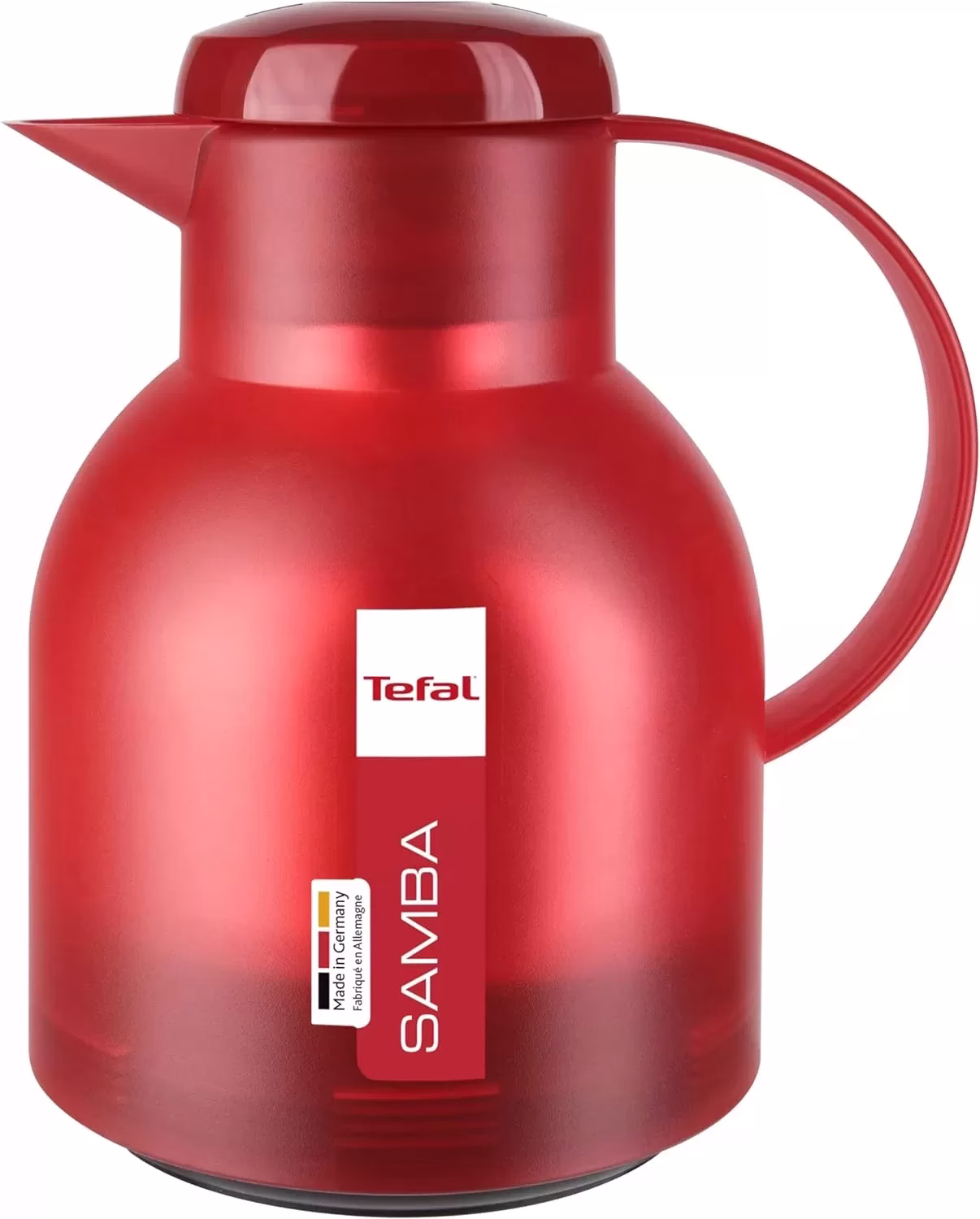 Tefal Samba Jug, Vacuum Flask, 1- Liter, Glass Liner K3031312 - Translucent Red