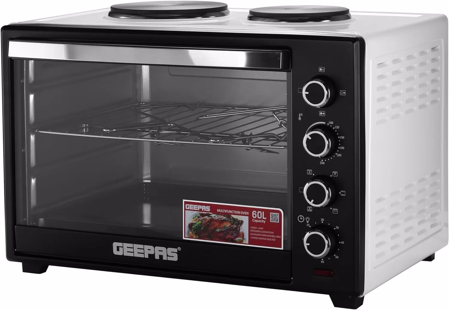Geepas 60L Electric Oven With Hot Plates, Rotisserie, GO4452