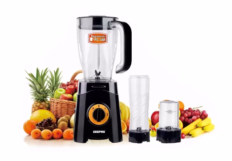 Geepas 3-In-1 Super Blender GSB44033, 1.5L Unbreakable Blending Jar, Smoothie Tritan Jar, Travel Bottle, 350W - Black