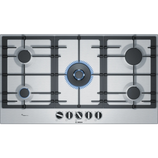 Bosch Series 6 90cm Built-in Gas Hob, 5 Gas Burners, Stainless Steel, PCR9A5B90A