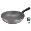 TEFAL Cook Natural 28 cm Non-Stick Aluminium Granite Wok Pan With Thermo Spot B5791942 - Grey