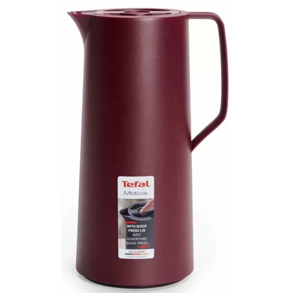 Tefal Motiva Jug, Vacuum Flask, 1- Liter, Glass Liner N4170210 - Red Wine