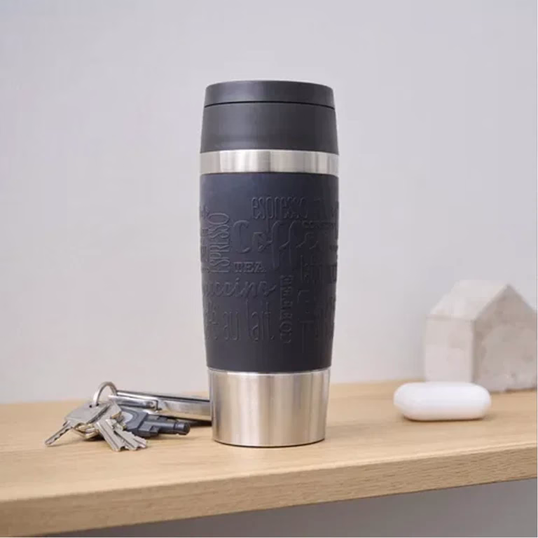 TEFAL Thermal Bottle Travel Mug Classic Black 0.36L, Comfort Screw Lid Drinkware, Quick Press, Soft-Touch Sleeve, Travel-Ready, Reusable, 100% Leak-Proof, Keeps Drinks Cold (8hrs) and Hot (4hrs), 360° Drinking, N2020210 - Image 4