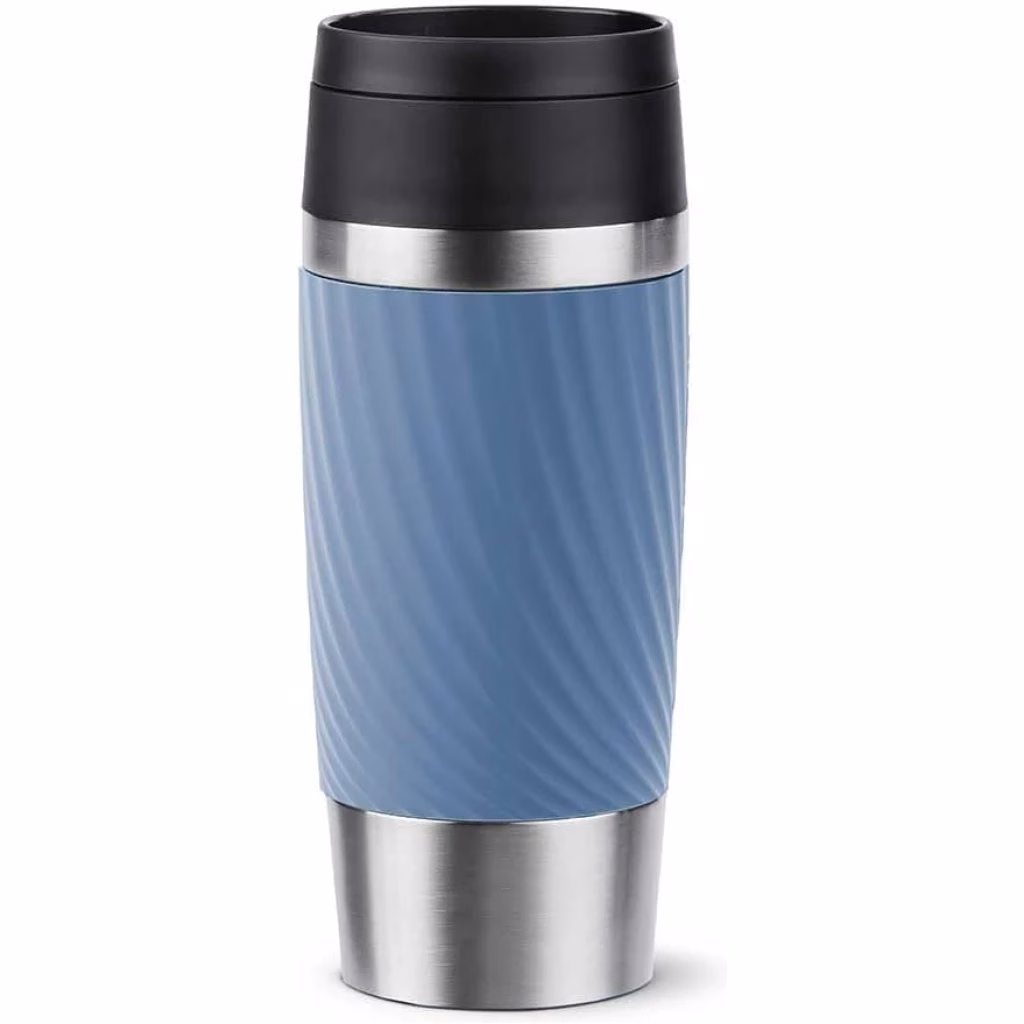TEFAL Thermal Bottle Travel Mug Twist-Light Blue, Comfort Screw Lid, Quick Press Drinkware, Soft-Touch Sleeve, Travel-Ready, Reusable, 100% Leak-Proof, Keeps Drinks Cold (8 hrs) and Hot (4 hrs), 360° Drinking, N2024510