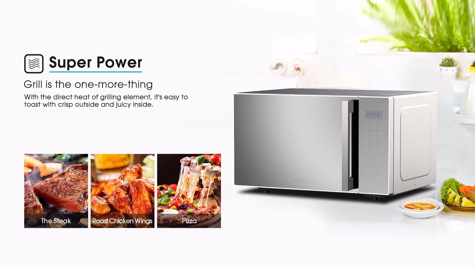 Hisense 30L Digital Microwave Oven H30MOMS9H, Child Lock Safety, 11 Power Levels, 6 Auto Cooking Menus – Silver (3YRs WRTY) - Image 3