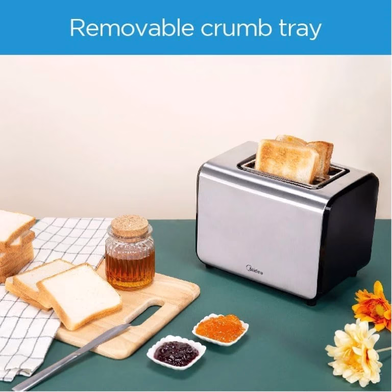 Midea Toaster 2 Slots, 950W With Adjustable Browning Control, Removable Crumb Tray, Automatic Pop Up, Defrost, Warm, Cancel, Auto Power Cut Off Function, 7 Level Settings – MT-RW2L20W - Image 5