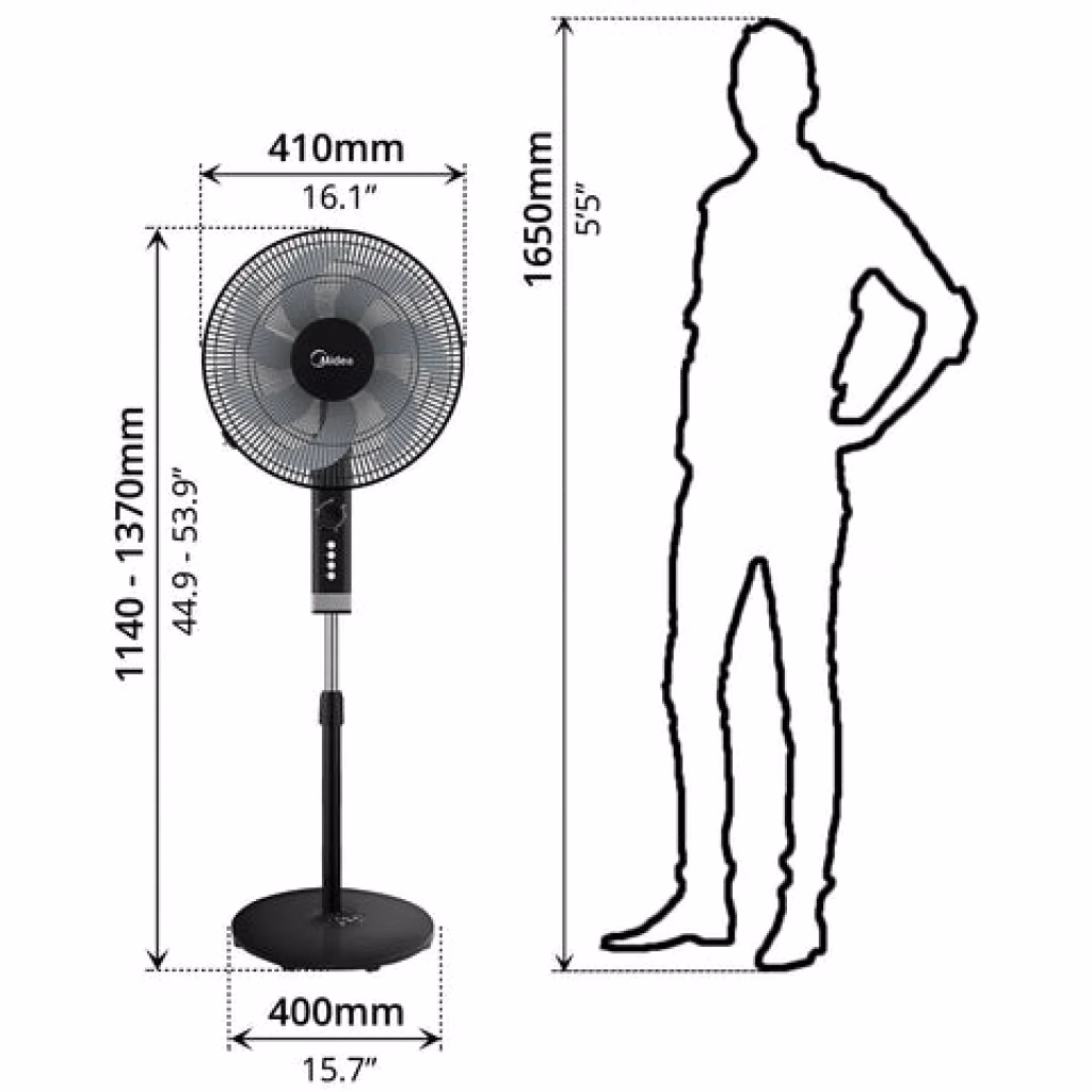 Midea 16 Inch Stand Fan, 3 Speed Settings, 50W, 2Hr Timer FS40-23MT – Black - Image 3