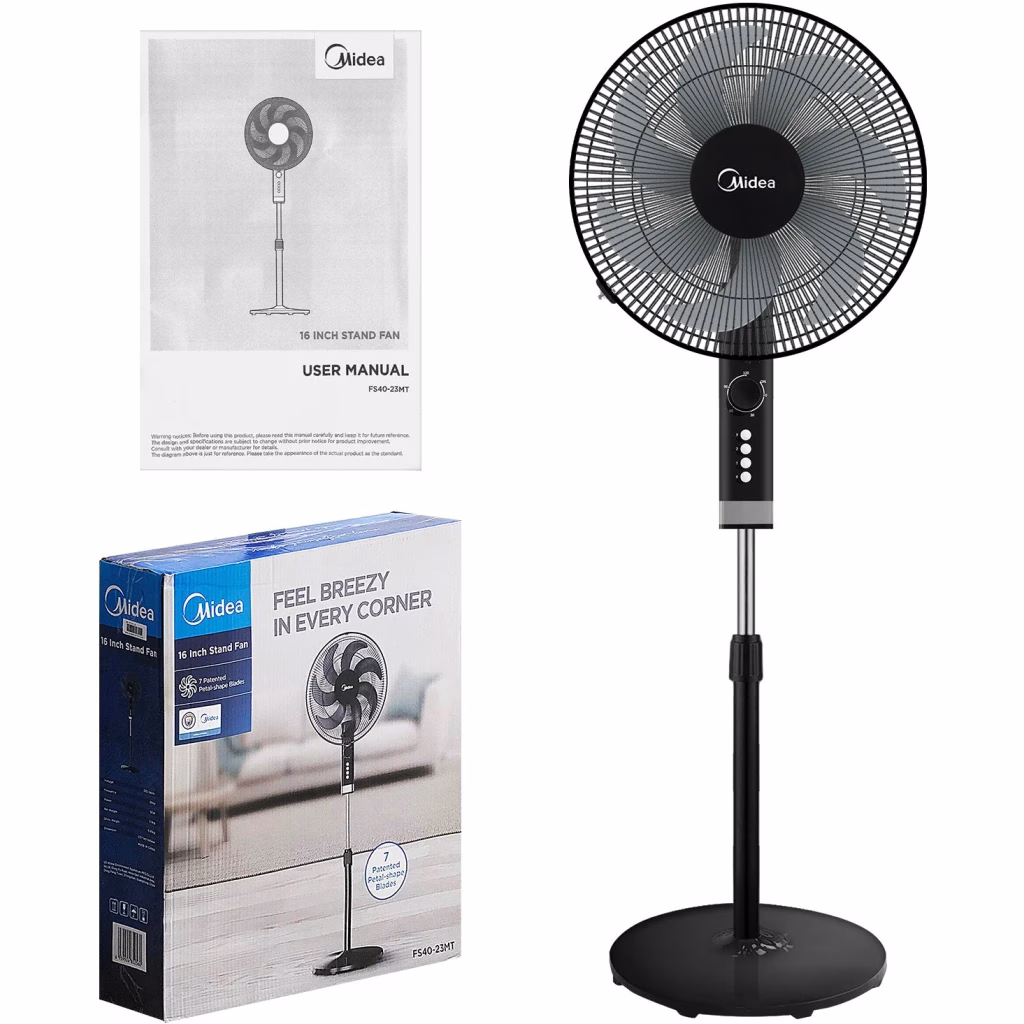 Midea 16 Inch Stand Fan, 3 Speed Settings, 50W, 2Hr Timer FS40-23MT – Black