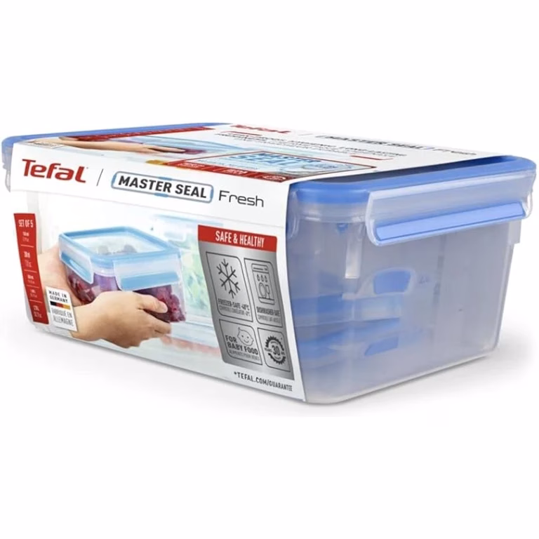 TEFAL Master Seal 5Pc Set 3.70L+1L+0.55L+0.25L+0.15L Set, Plastic Food Storage Container, Blue, K3029012 - Image 3