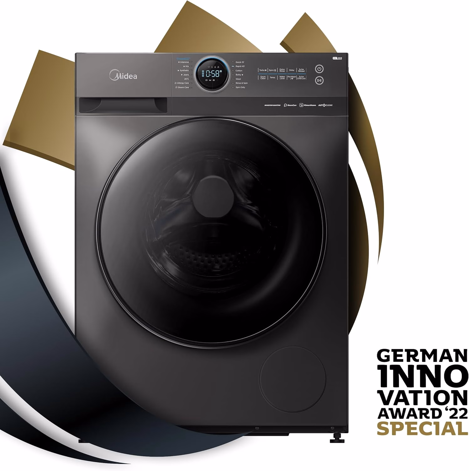 Midea 10KG Front Load Smart Washing Machine with Lunar Dial, 1400 RPM, 14 Programs, Fully Automatic Washer, Digital LED Display, BLDC Inverter, Steam Care, Wi-Fi Connectivity, Titanium MF200W100WBTGCC - Image 6