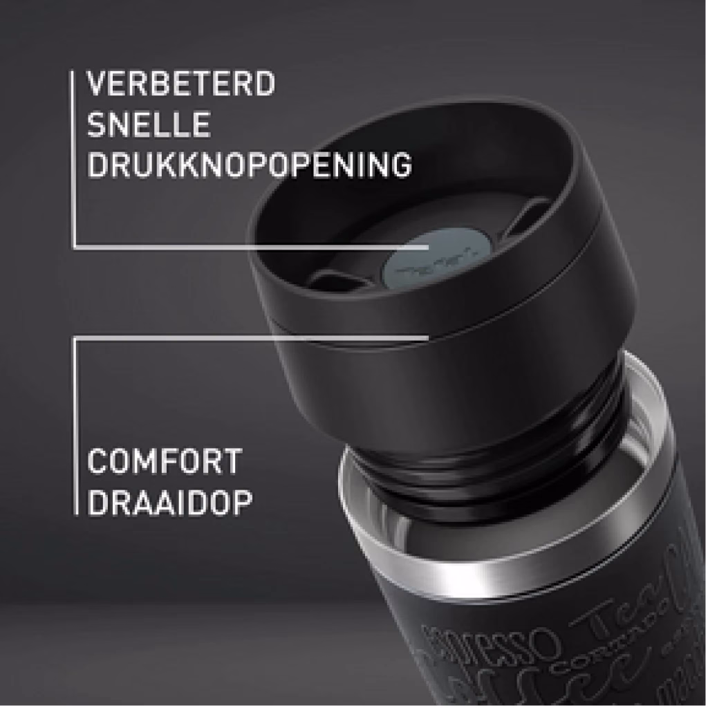 TEFAL Thermal Bottle Travel Mug Classic Black 0.36L, Comfort Screw Lid Drinkware, Quick Press, Soft-Touch Sleeve, Travel-Ready, Reusable, 100% Leak-Proof, Keeps Drinks Cold (8hrs) and Hot (4hrs), 360° Drinking, N2020210 - Image 3