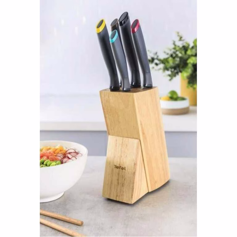 TEFAL Set Of 5 Knives + Wooden Block, Fresh Kitchen Utensils, K122S504 - Image 5