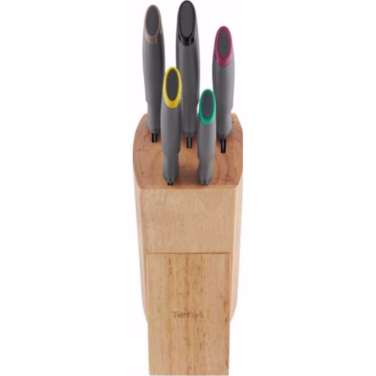 TEFAL Set Of 5 Knives + Wooden Block, Fresh Kitchen Utensils, K122S504 - Image 3