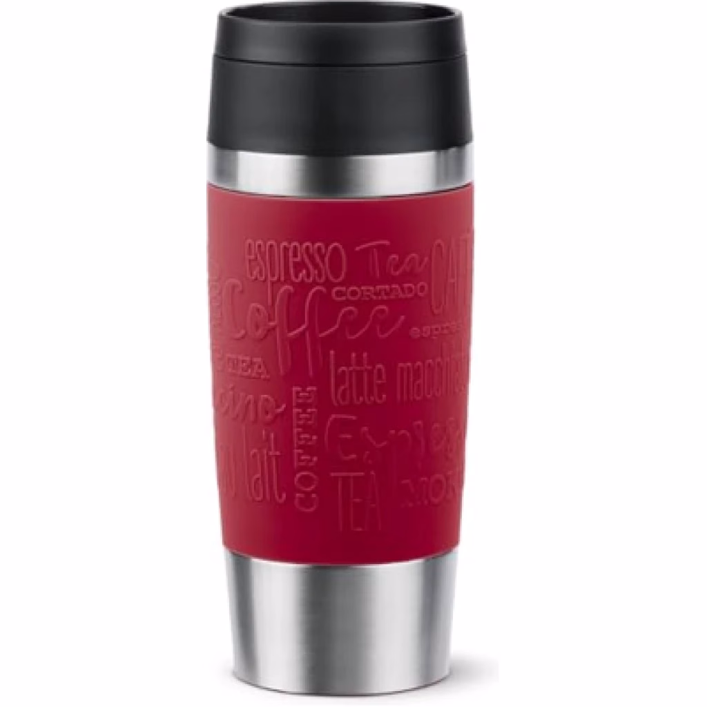 TEFAL Thermal Bottle Travel Mug Classic Red 0.36L, Comfort Screw Lid, Quick Press Drinkware, Soft-Touch Sleeve, Travel-Ready, Reusable, 100% Leak-Proof, Keeps Drinks Cold (8 hrs) and Hot (4 hrs), 360° Drinking, N2020410