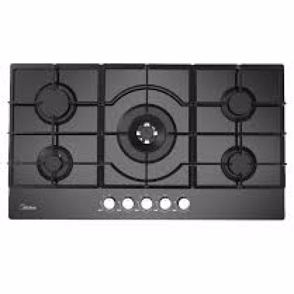 Midea Built-In Gas Hob 90cm, 5 Burners, Tempered Glass, Front Control, 90G50ME060-GFT Black
