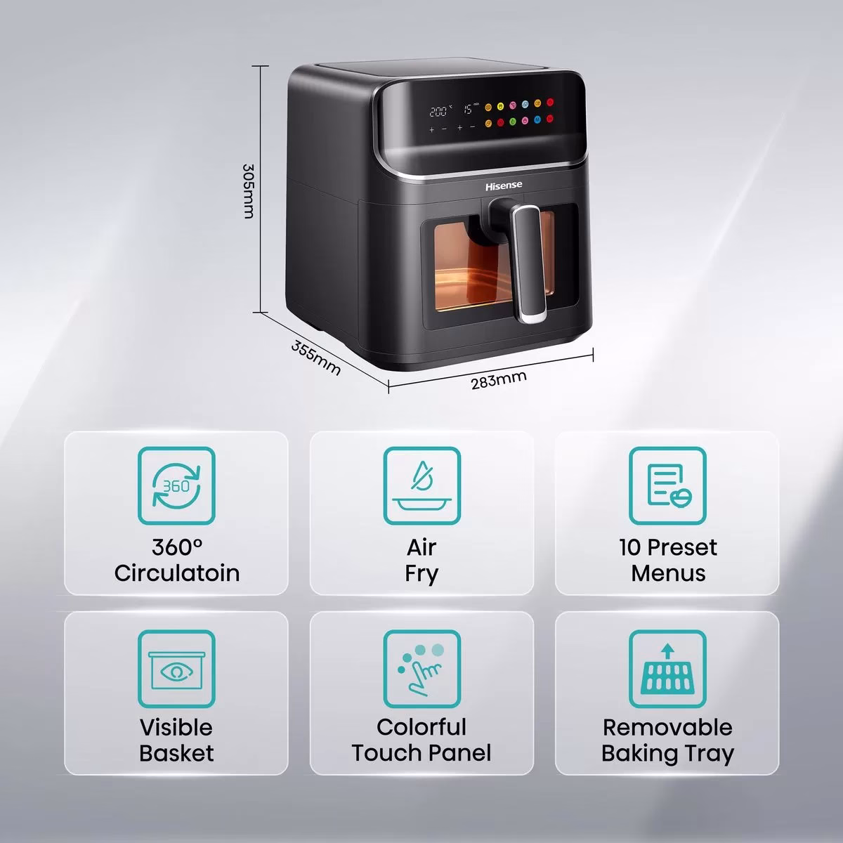 Hisense 6.7L Air Fryer H06AFBS2S3, Power 1350 W, With LED Display And Touch Control, Temperature Infinitely Adjustable without BPA and PFOA – Black (3YRs WRTY) - Image 9