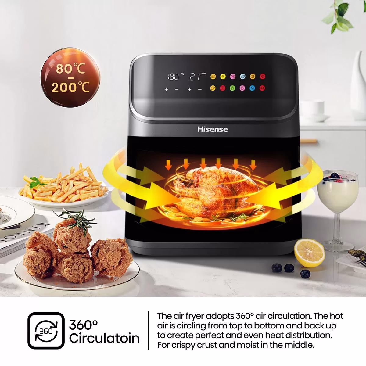 Hisense 6.7L Air Fryer H06AFBS2S3, Power 1350 W, With LED Display And Touch Control, Temperature Infinitely Adjustable without BPA and PFOA – Black (3YRs WRTY) - Image 8