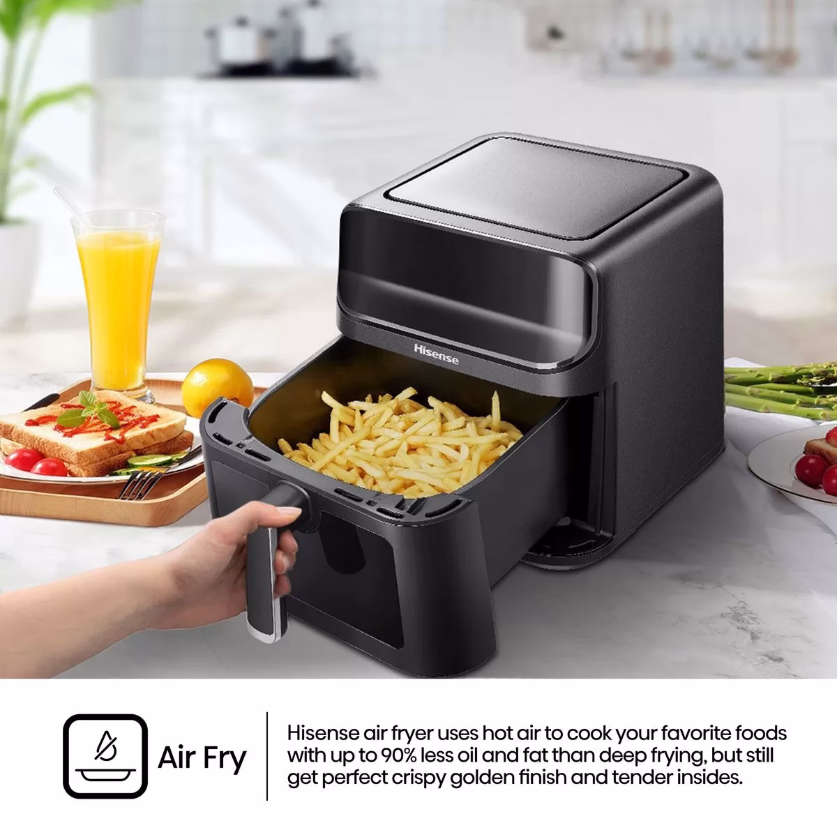 Hisense 6.7L Air Fryer H06AFBS2S3, Power 1350 W, With LED Display And Touch Control, Temperature Infinitely Adjustable without BPA and PFOA – Black (3YRs WRTY) - Image 7