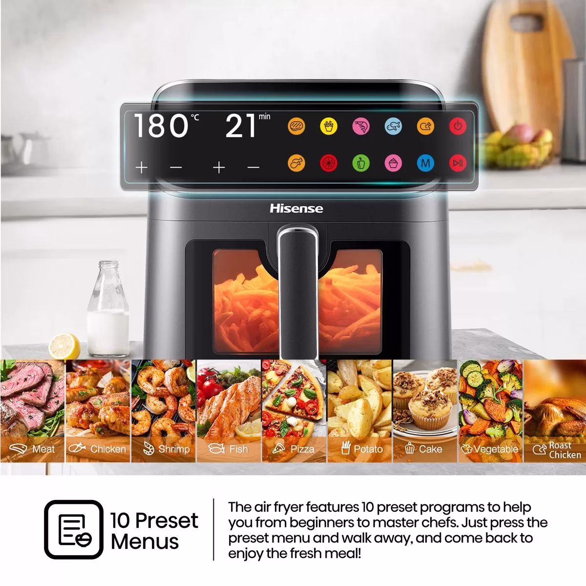 Hisense 6.7L Air Fryer H06AFBS2S3, Power 1350 W, With LED Display And Touch Control, Temperature Infinitely Adjustable without BPA and PFOA – Black (3YRs WRTY) - Image 6