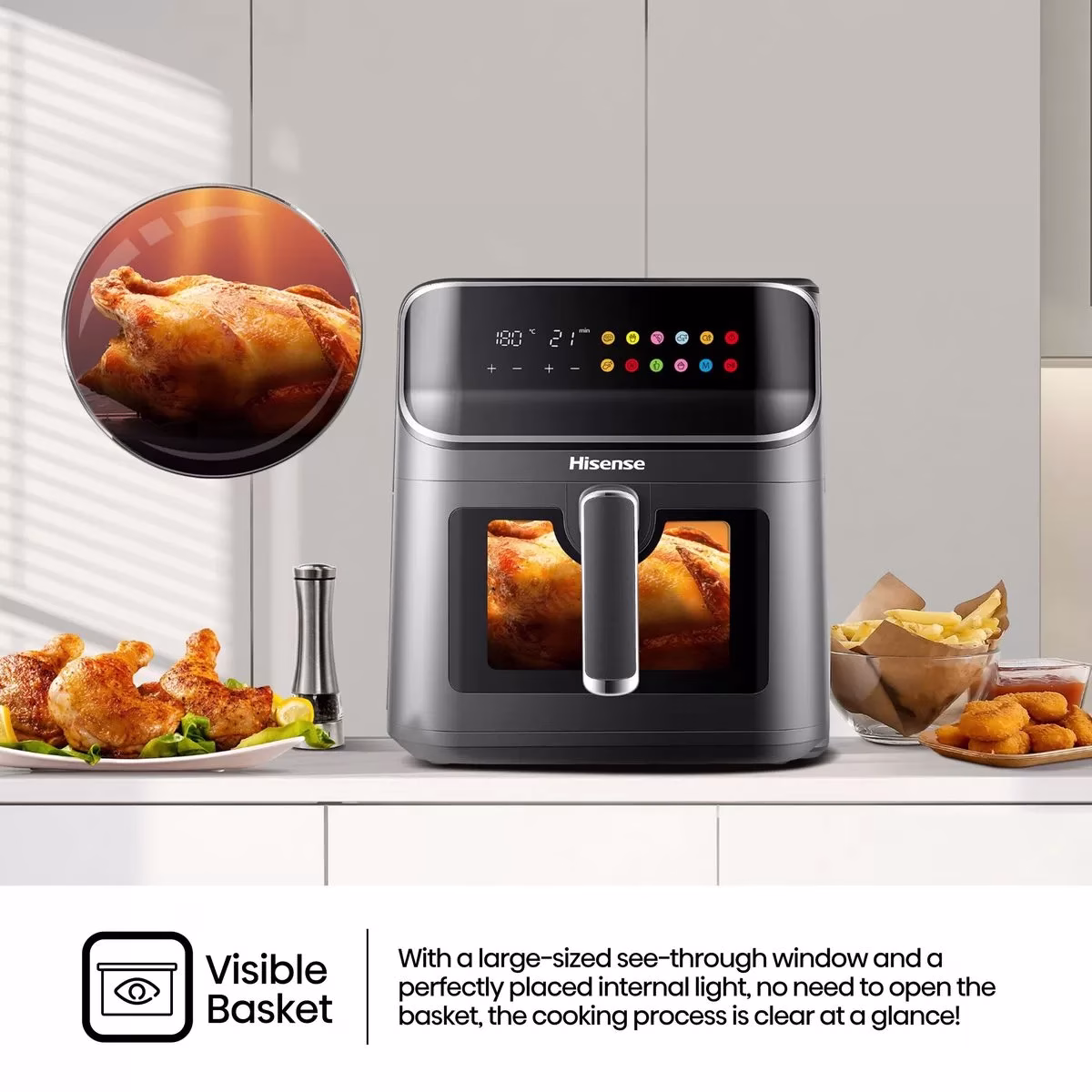 Hisense 6.7L Air Fryer H06AFBS2S3, Power 1350 W, With LED Display And Touch Control, Temperature Infinitely Adjustable without BPA and PFOA – Black (3YRs WRTY) - Image 5