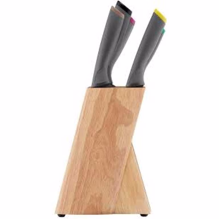 TEFAL Set Of 5 Knives + Wooden Block, Fresh Kitchen Utensils, K122S504
